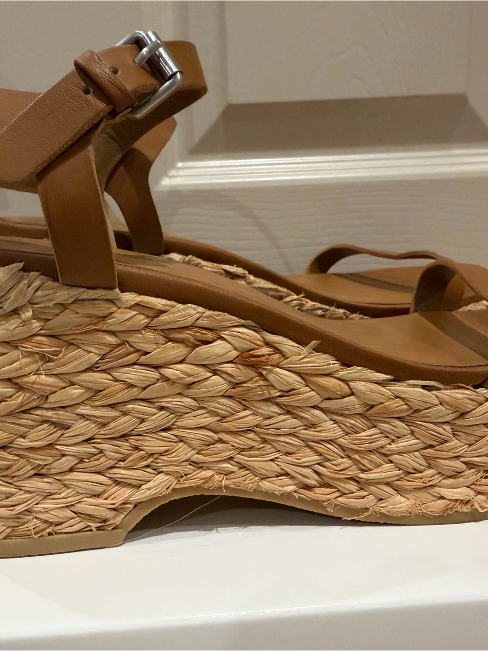 Treasure & Bond Cognac Tan Raffia Woven Platform Wedge Sandals - Picture 3 of 8